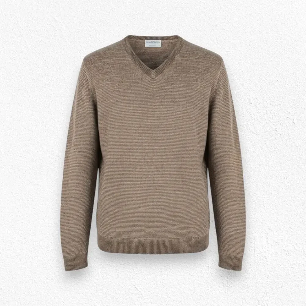 80s Vintage Tricots St Raphael Brown V Neck USA Made Soft Sweater Size Large